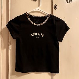 Brandy Melville ‘Brooklyn NYC’ Baby Tee Black and Cheetah